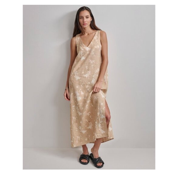 DKNY Pure Wave Print Linen Maxi Dress In Sandalwood | XS - Picture 1 of 7